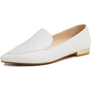 Feversole Women's White Plain Vegan Leather Pointed Slip On Flat Loafer
